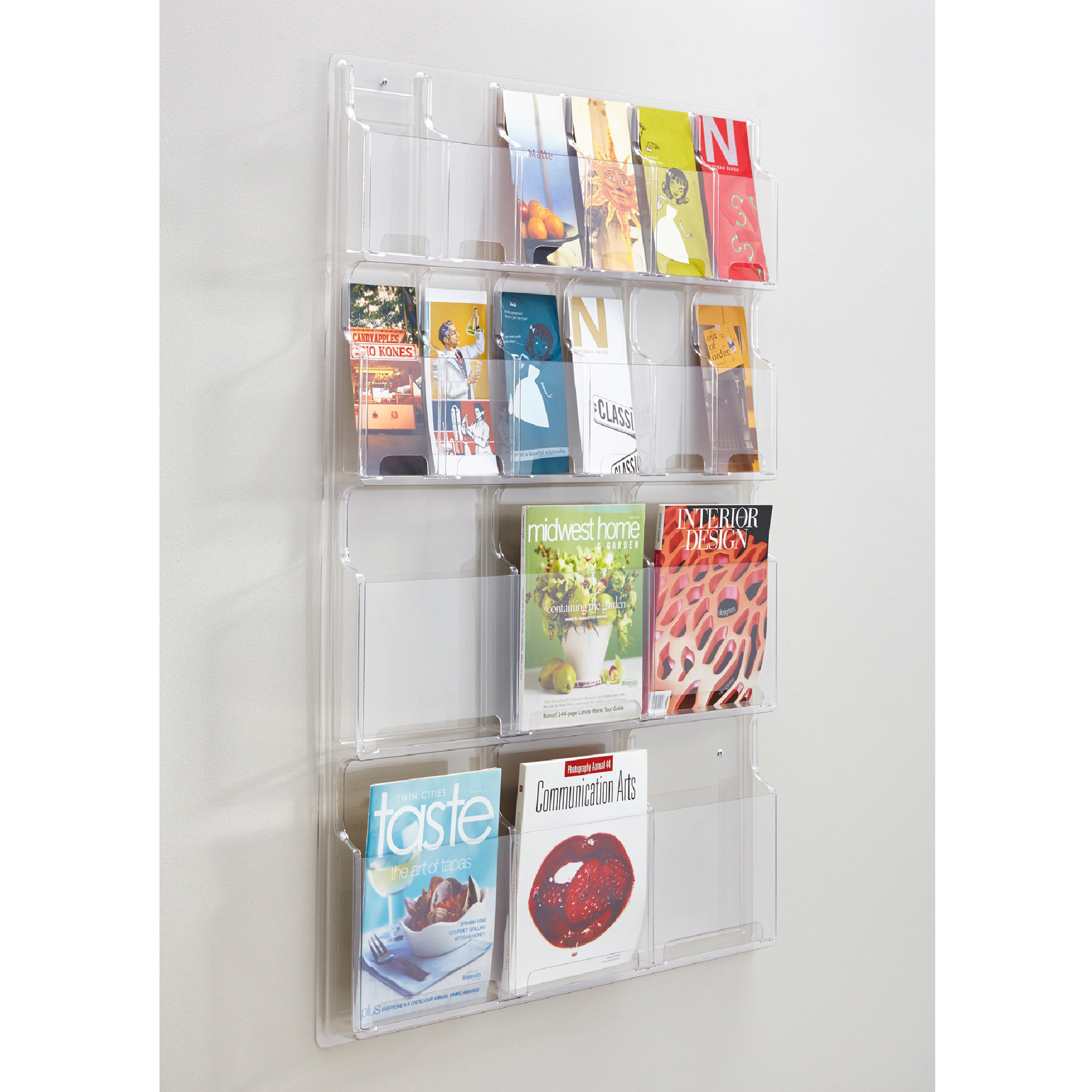 Safco Reveal Magazine and Pamphlet Display, Clear, 30in.W x 2in.D x 45in.H, Model#  5600CL